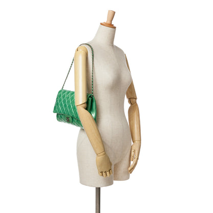Green Chanel CC Quilted Patent Clutch with Chain Shoulder Bag