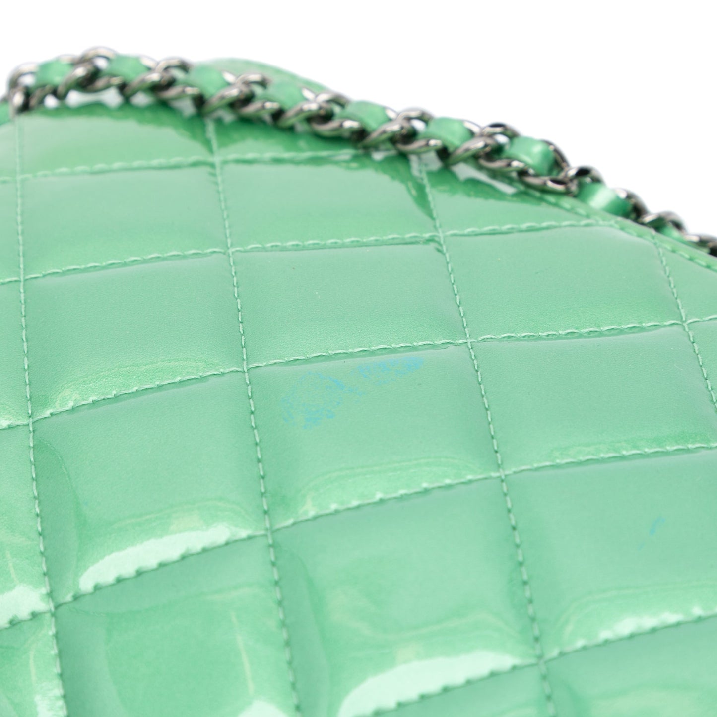 Green Chanel CC Quilted Patent Clutch with Chain Shoulder Bag