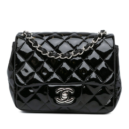 Black Chanel Mini Square Classic Patent Single Flap Crossbody Bag