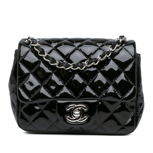 Black Chanel Mini Square Classic Patent Single Flap Crossbody Bag