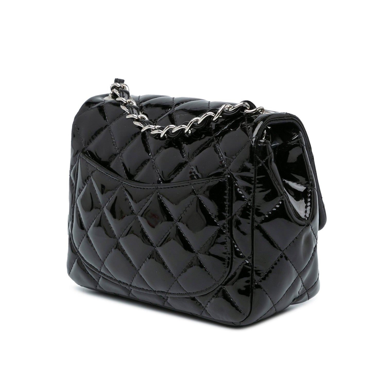 Black Chanel Mini Square Classic Patent Single Flap Crossbody Bag