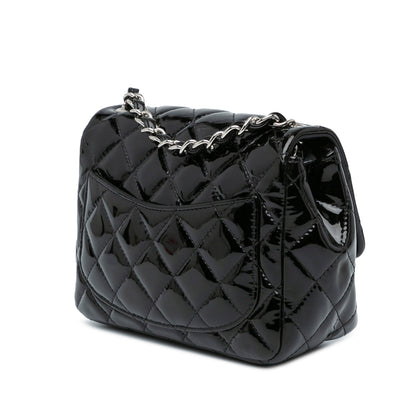 Black Chanel Mini Square Classic Patent Single Flap Crossbody Bag