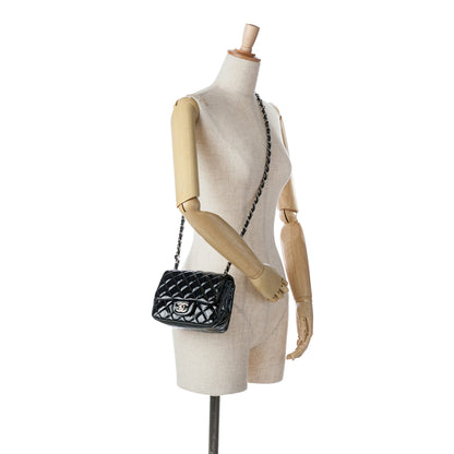 Black Chanel Mini Square Classic Patent Single Flap Crossbody Bag