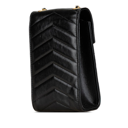 Black Chanel Calfskin CC Chevron Medal Envelope Vertical Clutch With Chain Crossbody Bag