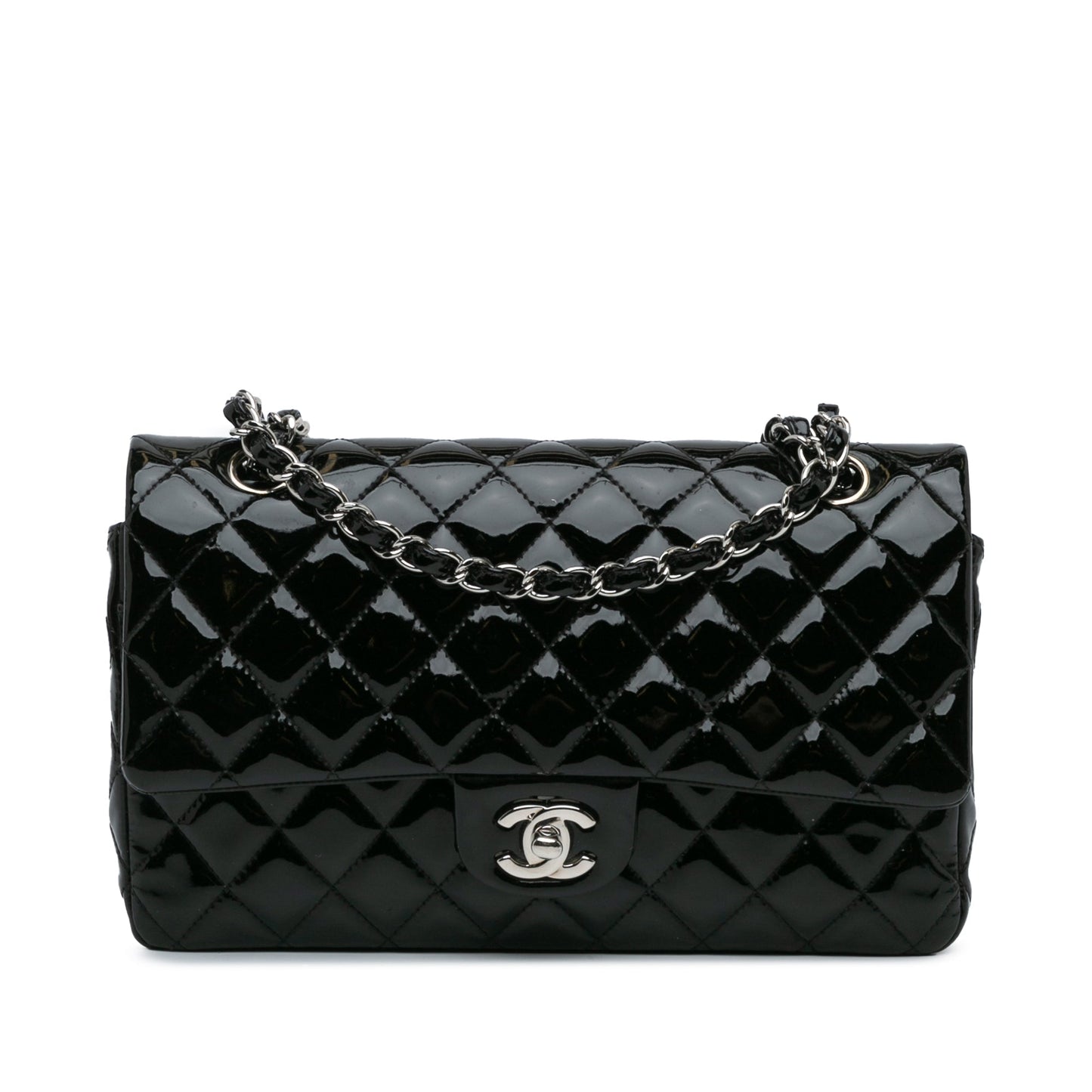 Black Chanel Medium Classic Patent Double Flap Shoulder Bag