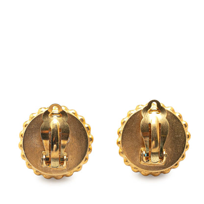 Gold Chanel Gold Plated Acrylic CC Button Clip On Earrings