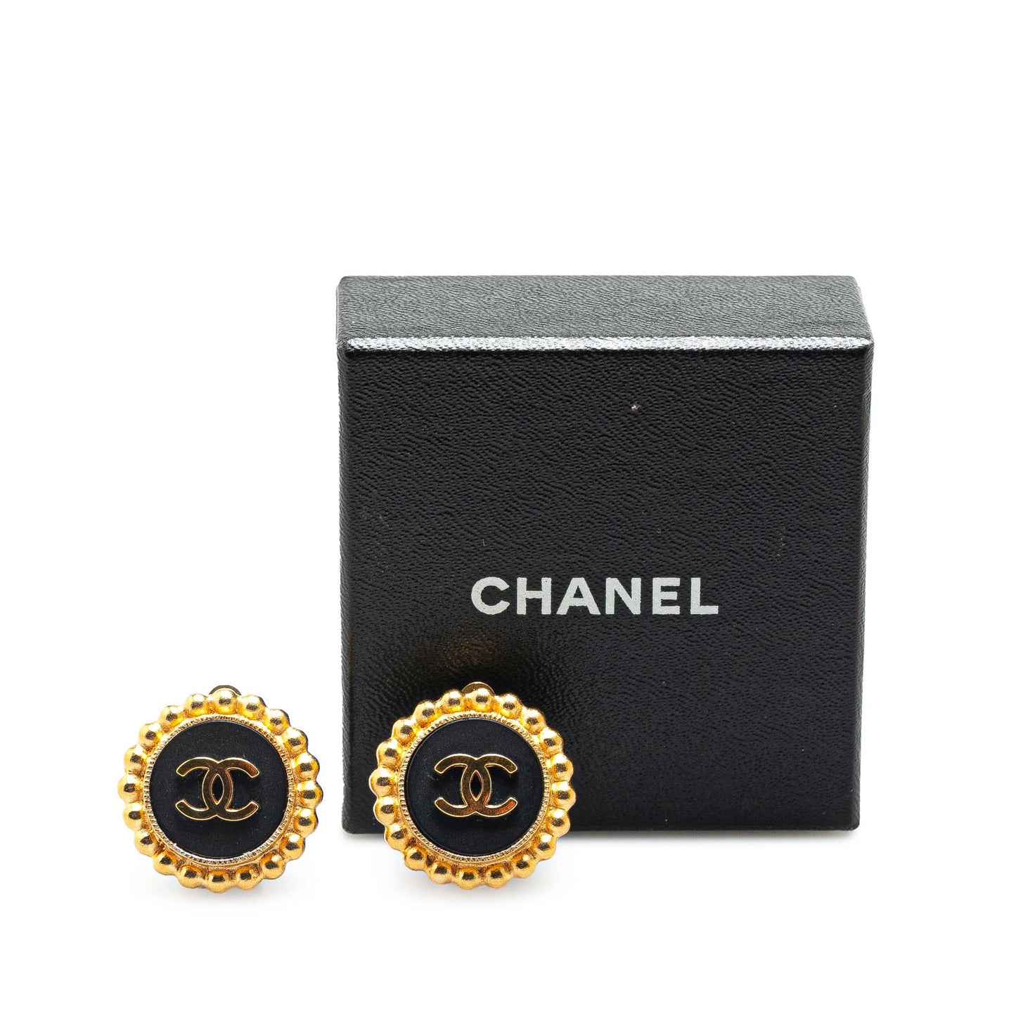 Gold Chanel Gold Plated Acrylic CC Button Clip On Earrings