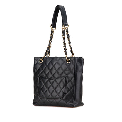 Black Chanel Caviar Petite Shopping Tote