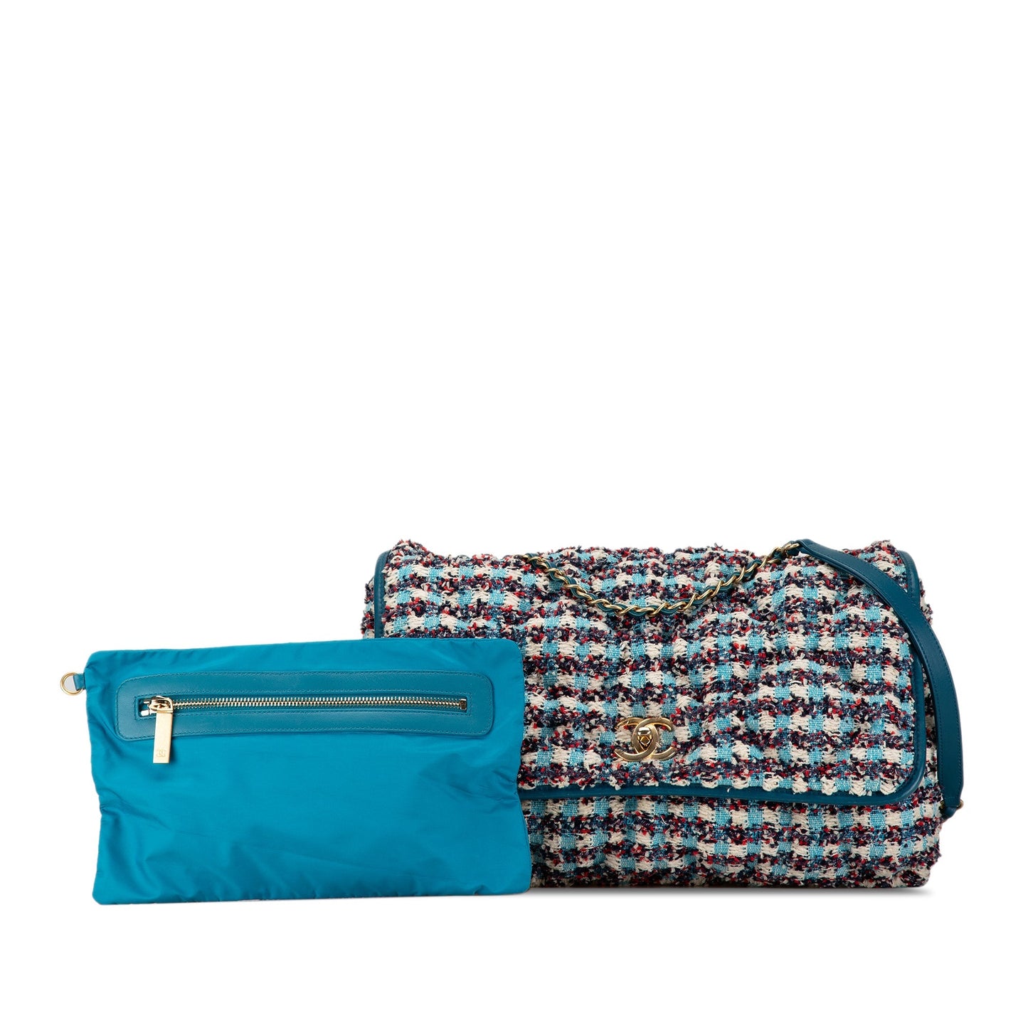 Blue Chanel Maxi Tweed Chesterfield Single Flap Crossbody Bag