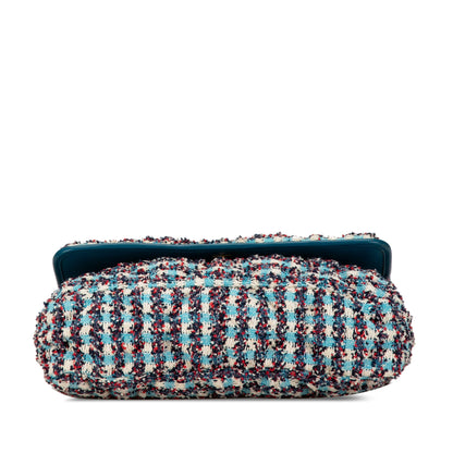 Blue Chanel Maxi Tweed Chesterfield Single Flap Crossbody Bag