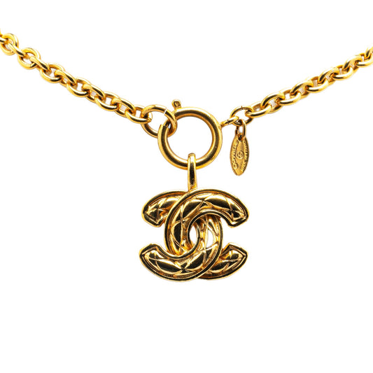 Gold Chanel Gold Plated CC Quilted Pendant Necklace