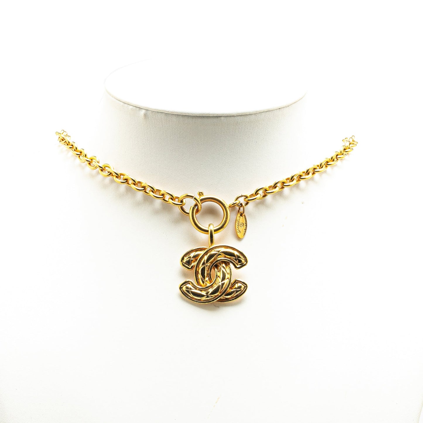 Gold Chanel Gold Plated CC Quilted Pendant Necklace