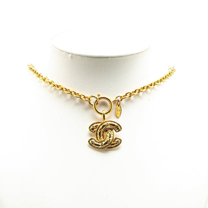 Gold Chanel Gold Plated CC Quilted Pendant Necklace