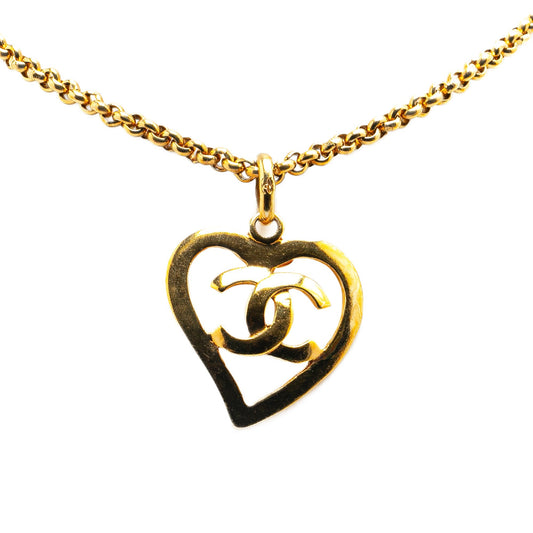 Gold Chanel Gold Plated CC Heart Pendant Necklace