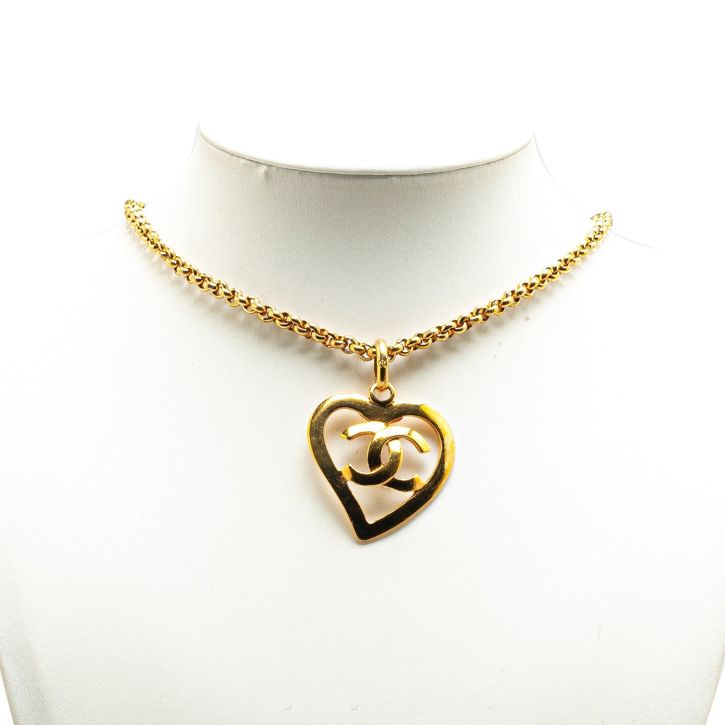Gold Chanel Gold Plated CC Heart Pendant Necklace