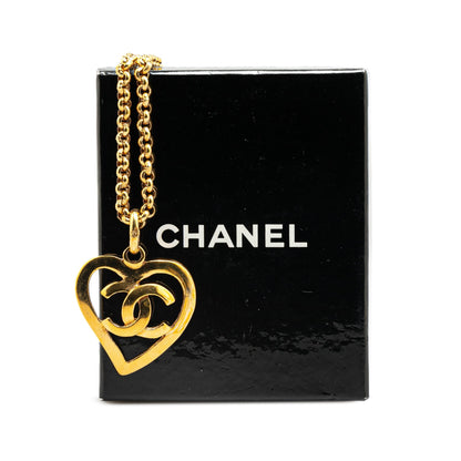 Gold Chanel Gold Plated CC Heart Pendant Necklace