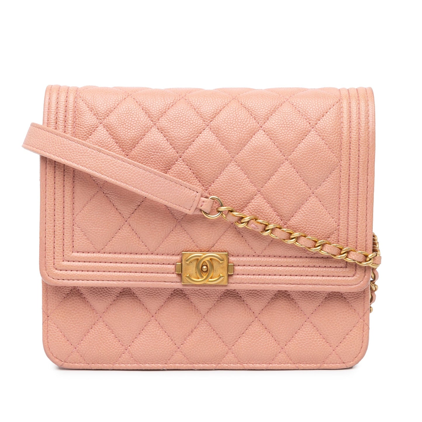 Chanel Sac Quilted Caviar Square Boy Wallet On Chain