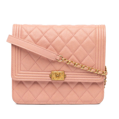 Chanel Sac Quilted Caviar Square Boy Wallet On Chain