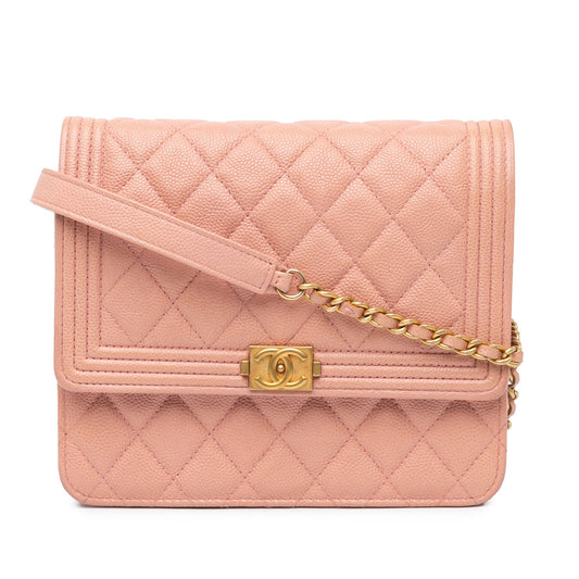 Chanel Sac Quilted Caviar Square Boy Wallet On Chain