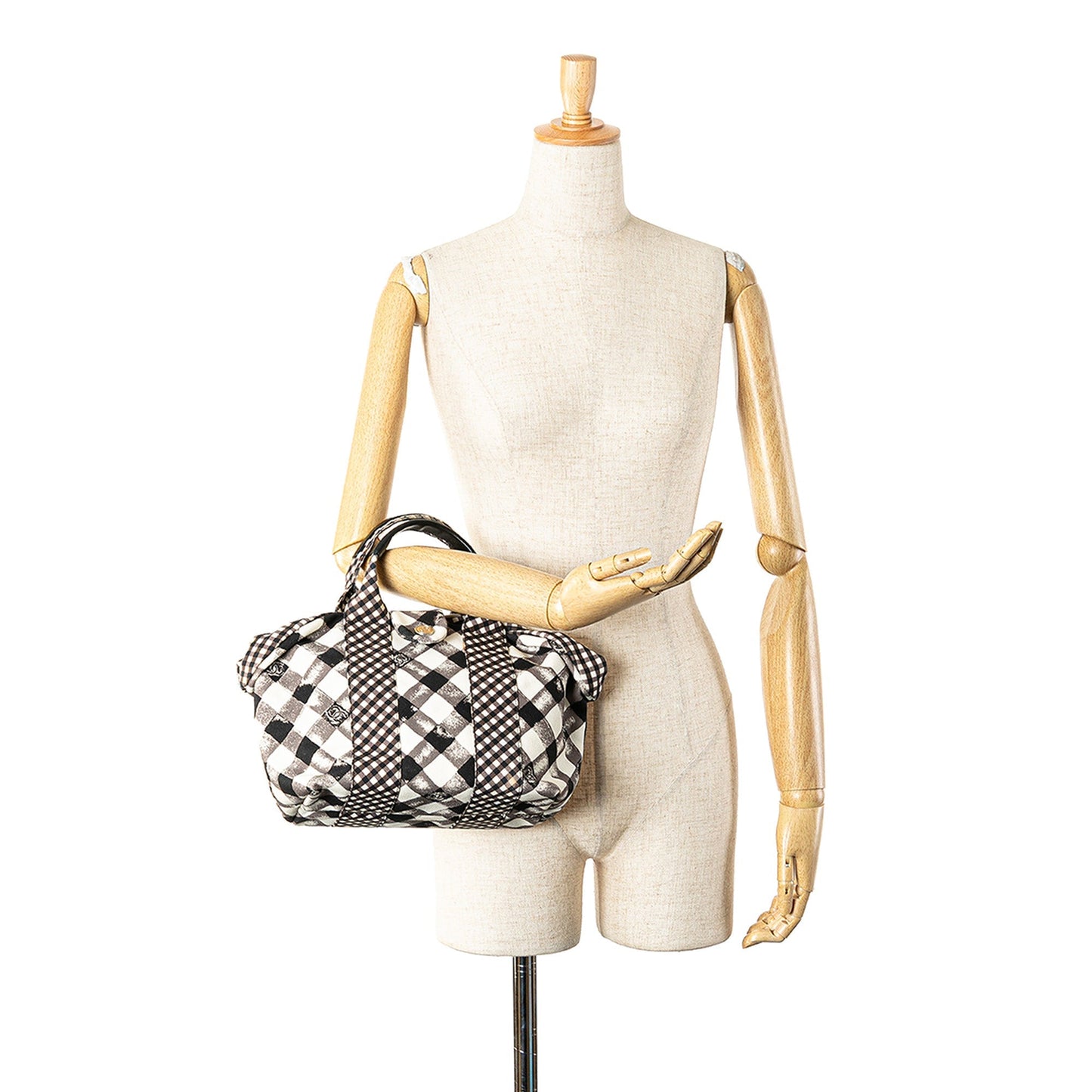 Black Chanel Canvas Gingham Handbag