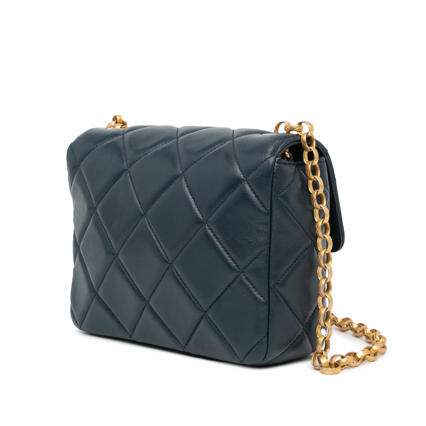 Blue Chanel Mini Square CC Quilted Lambskin Flap Crossbody Bag