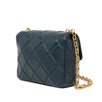 Blue Chanel Mini Square CC Quilted Lambskin Flap Crossbody Bag