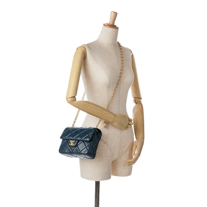Blue Chanel Mini Square CC Quilted Lambskin Flap Crossbody Bag