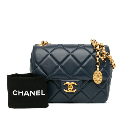 Blue Chanel Mini Square CC Quilted Lambskin Flap Crossbody Bag