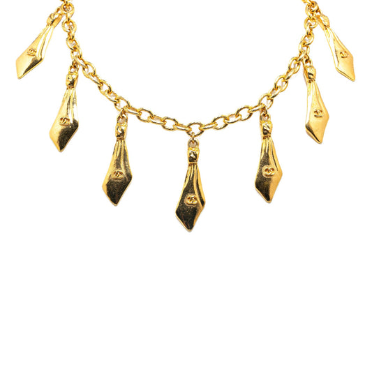Gold Chanel Gold Plated CC Tie Charm Necklace