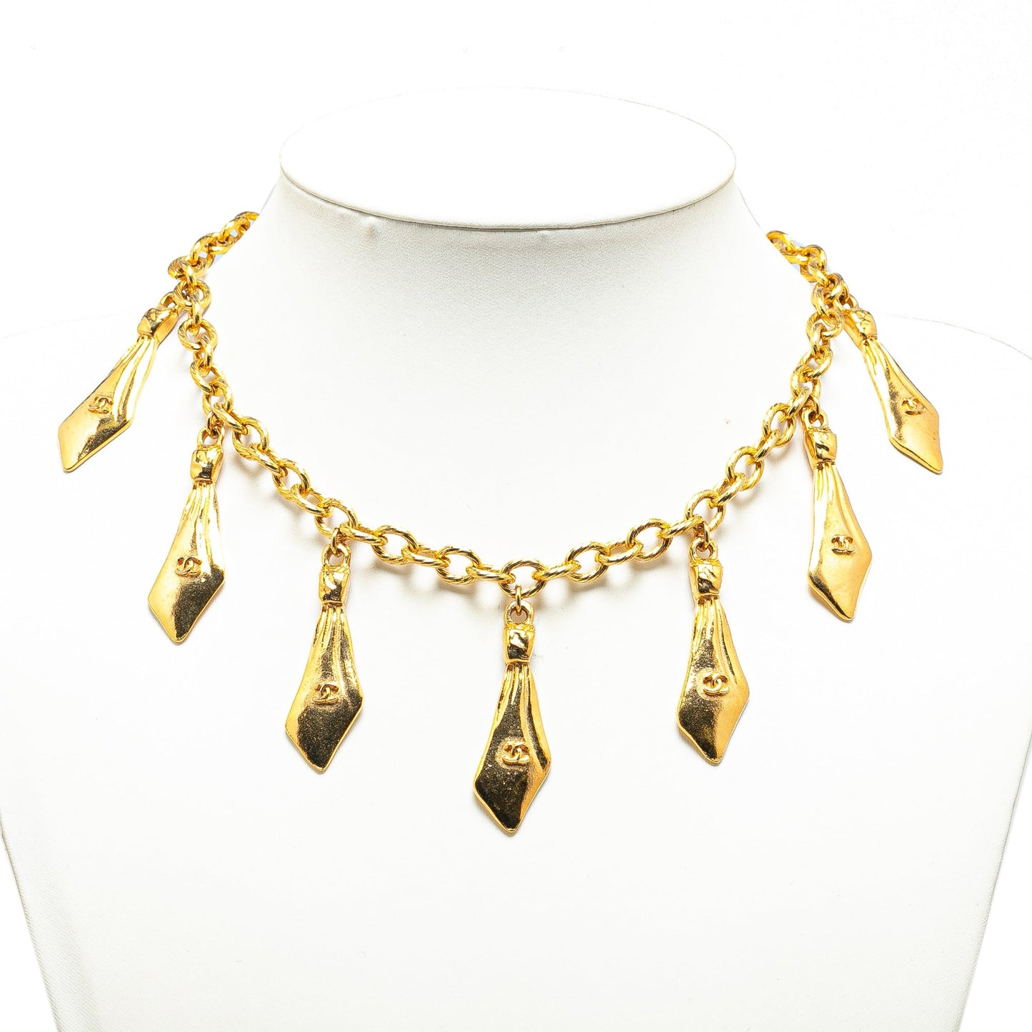 Gold Chanel Gold Plated CC Tie Charm Necklace