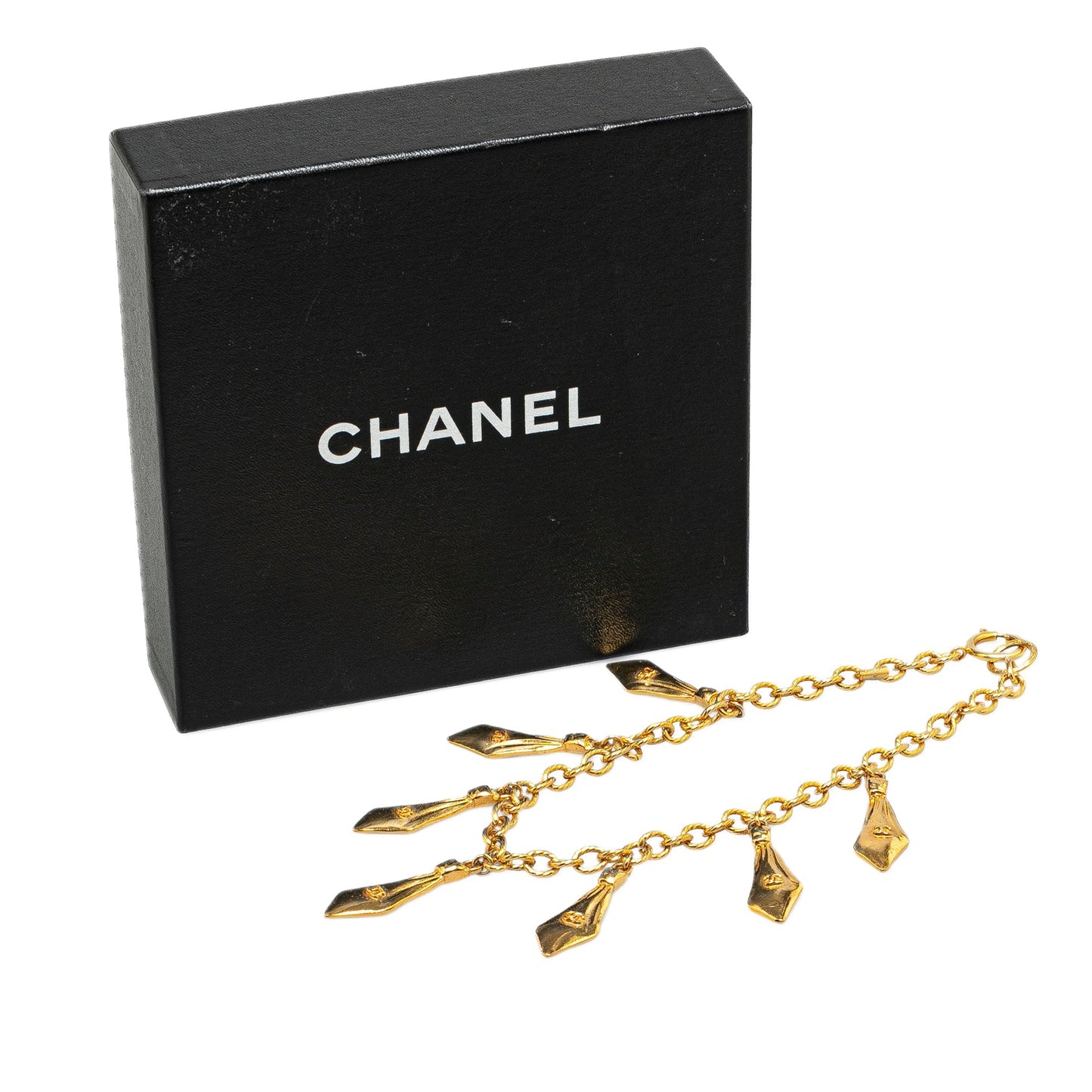 Gold Chanel Gold Plated CC Tie Charm Necklace