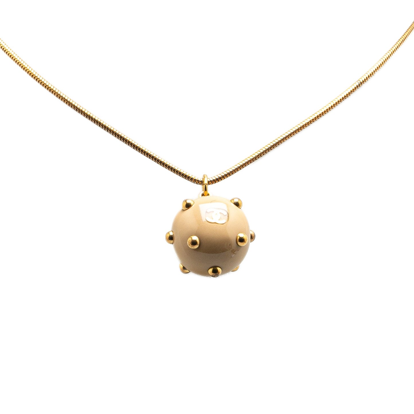 Gold Chanel Gold Plated Enamel CC Studded Sphere Pendant Necklace
