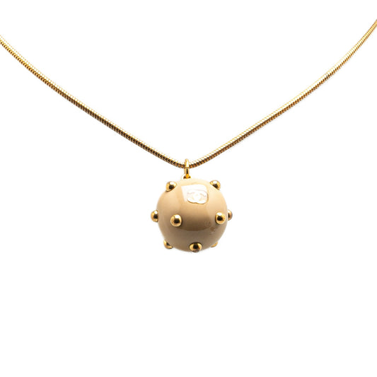 Gold Chanel Gold Plated Enamel CC Studded Sphere Pendant Necklace
