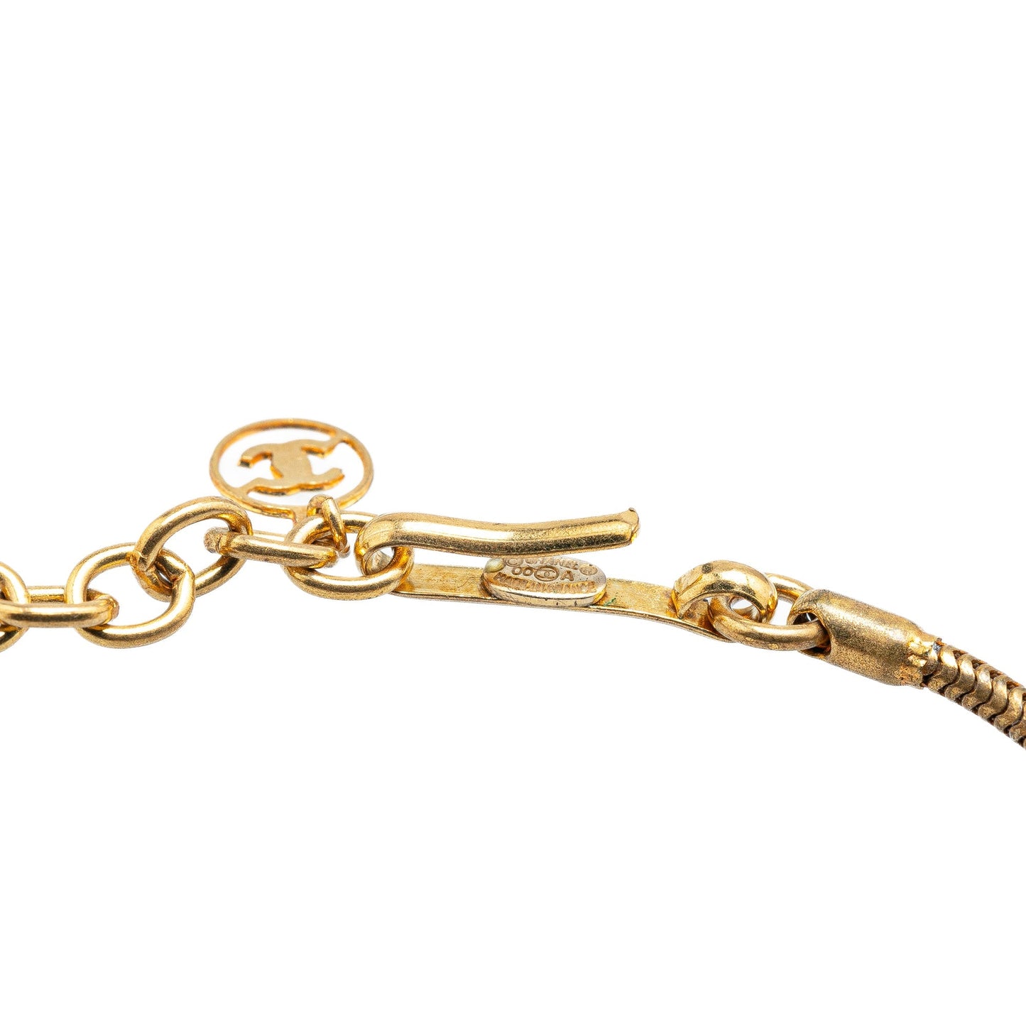 Gold Chanel Gold Plated Enamel CC Studded Sphere Pendant Necklace