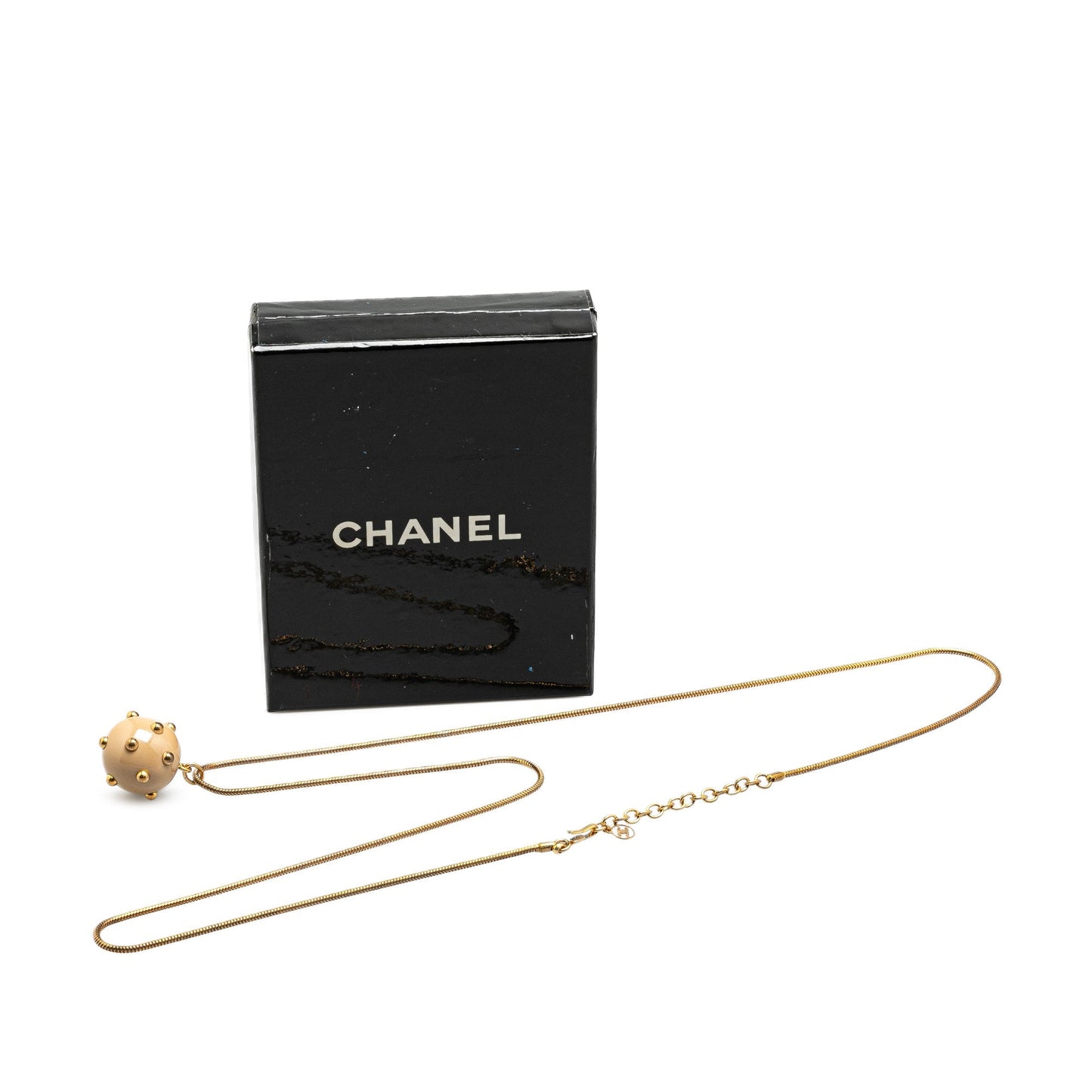 Gold Chanel Gold Plated Enamel CC Studded Sphere Pendant Necklace