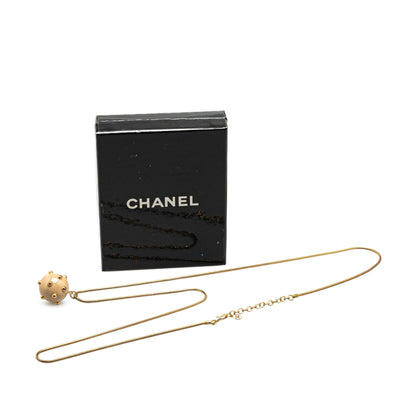 Gold Chanel Gold Plated Enamel CC Studded Sphere Pendant Necklace