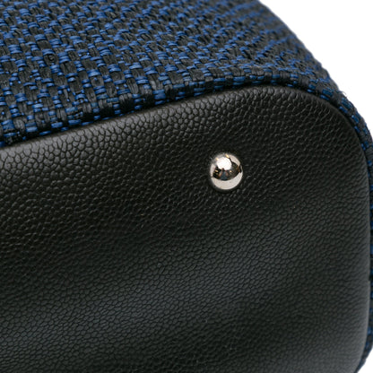 Blue Chanel CC Straw and Caviar Drawstring Shopping Tote Satchel