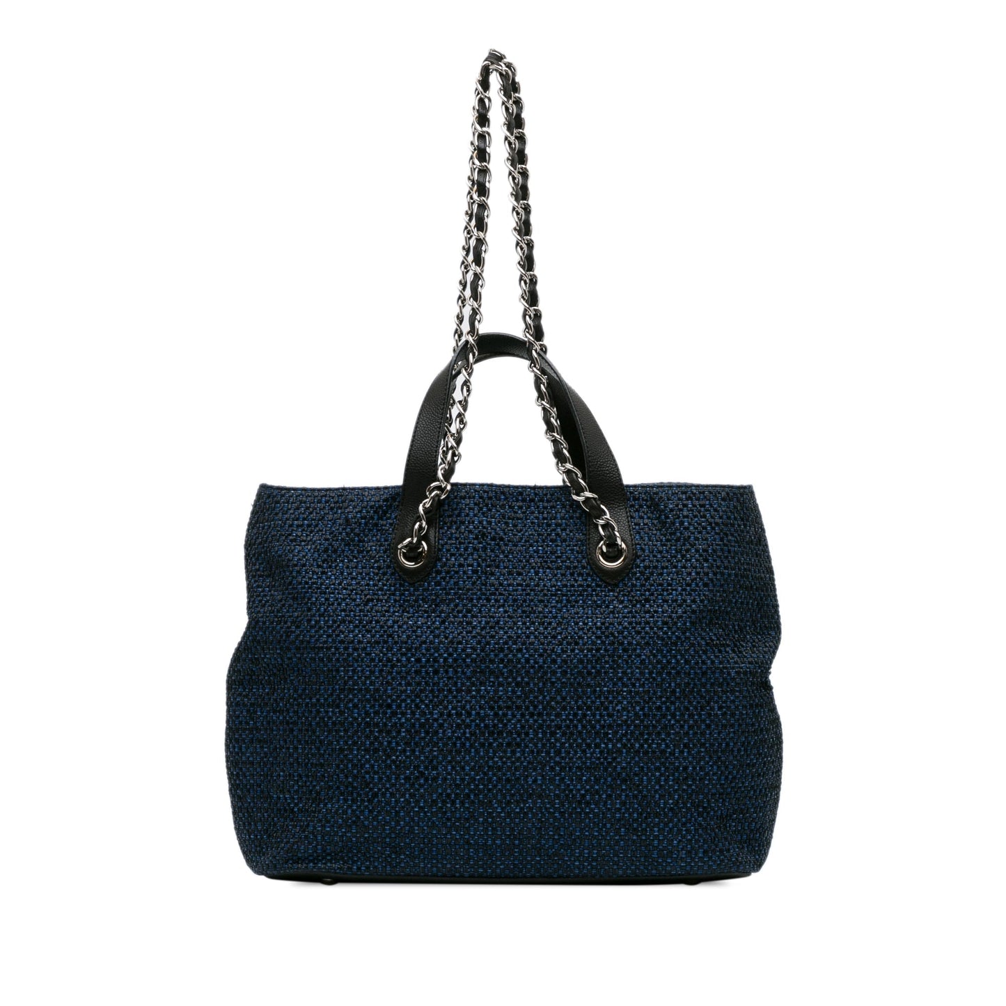 Blue Chanel CC Straw and Caviar Drawstring Shopping Tote Satchel