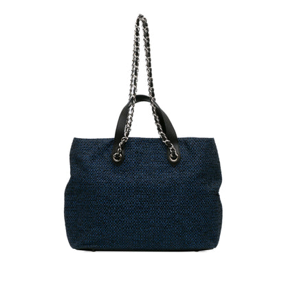 Blue Chanel CC Straw and Caviar Drawstring Shopping Tote Satchel