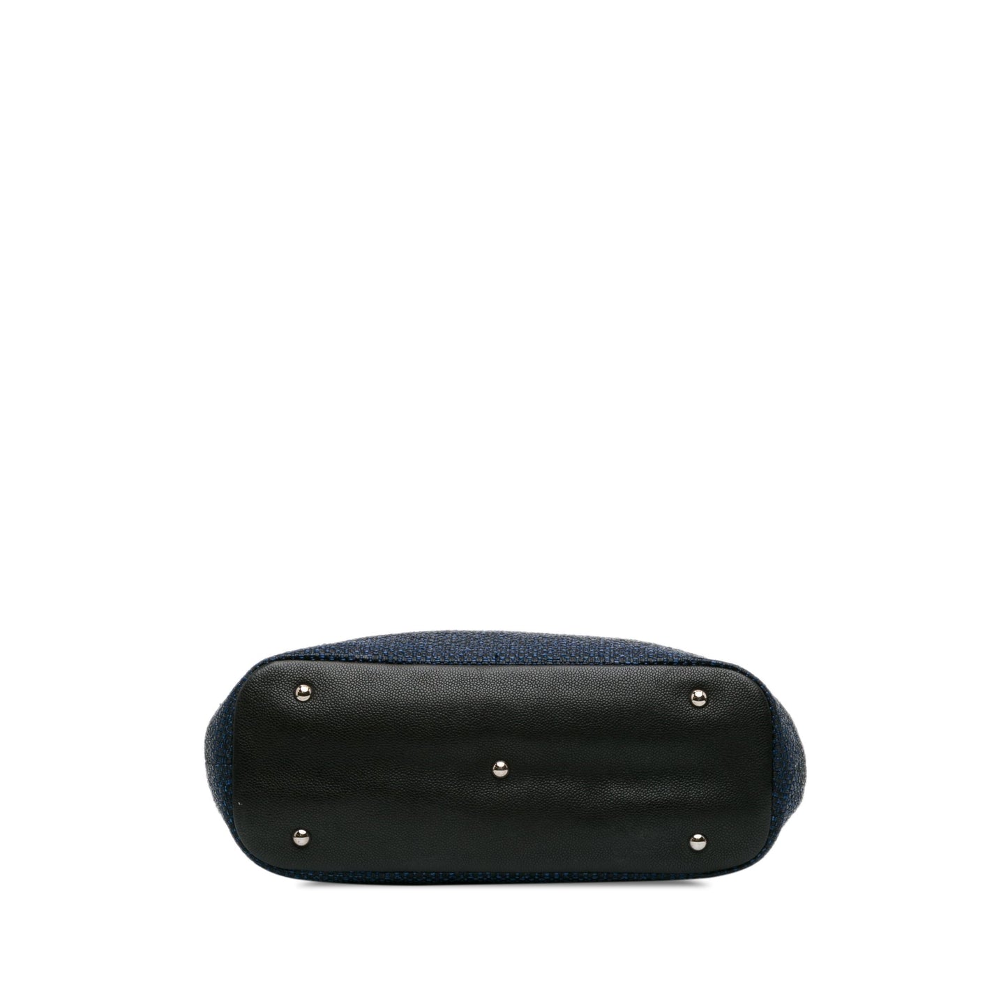 Blue Chanel CC Straw and Caviar Drawstring Shopping Tote Satchel