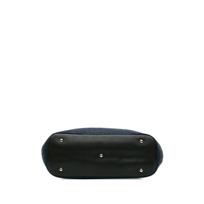 Blue Chanel CC Straw and Caviar Drawstring Shopping Tote Satchel