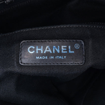 Blue Chanel CC Straw and Caviar Drawstring Shopping Tote Satchel