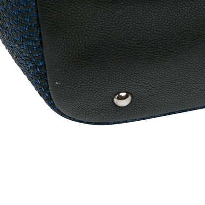 Blue Chanel CC Straw and Caviar Drawstring Shopping Tote Satchel