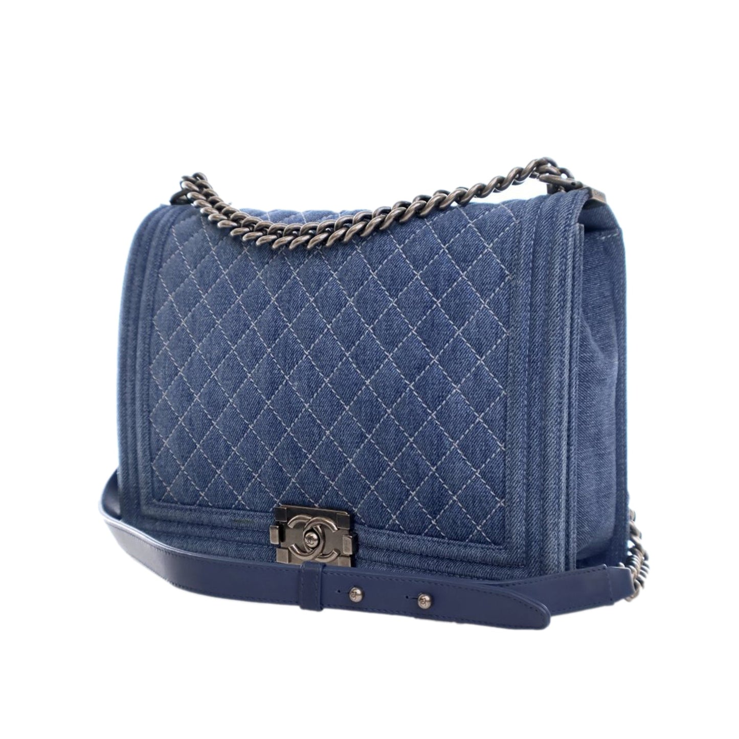 Blue Chanel XL Quilted Denim Boy Flap Crossbody Bag