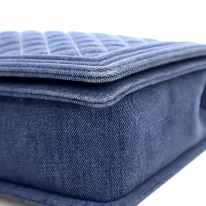 Blue Chanel XL Quilted Denim Boy Flap Crossbody Bag