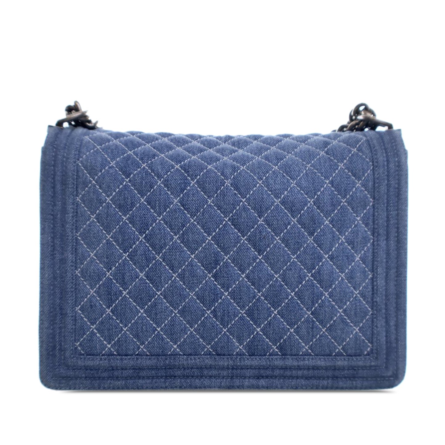 Blue Chanel XL Quilted Denim Boy Flap Crossbody Bag