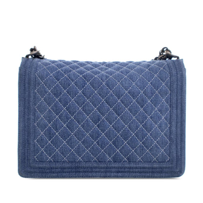 Blue Chanel XL Quilted Denim Boy Flap Crossbody Bag