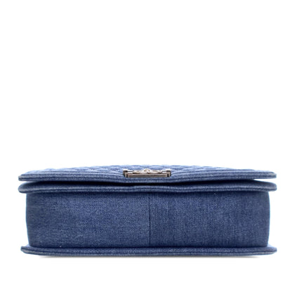 Blue Chanel XL Quilted Denim Boy Flap Crossbody Bag