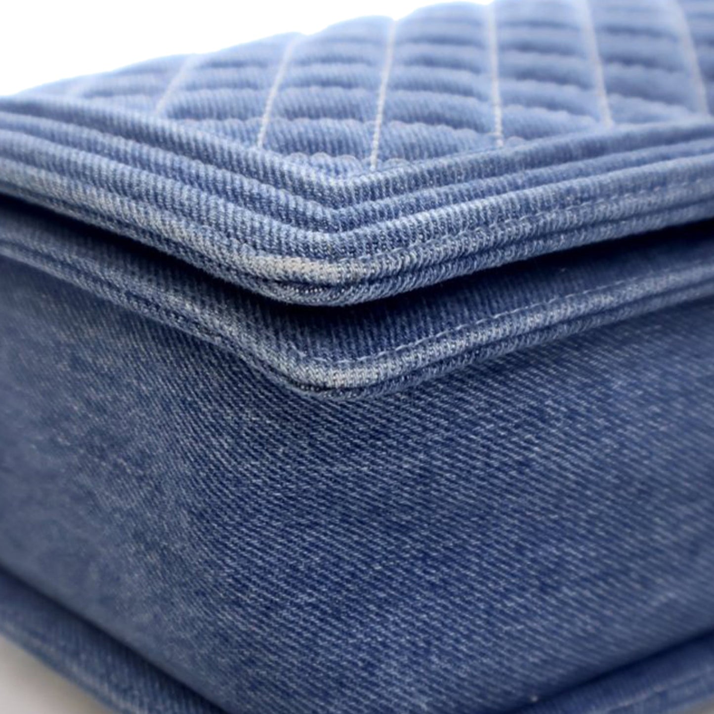 Blue Chanel XL Quilted Denim Boy Flap Crossbody Bag