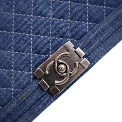 Blue Chanel XL Quilted Denim Boy Flap Crossbody Bag